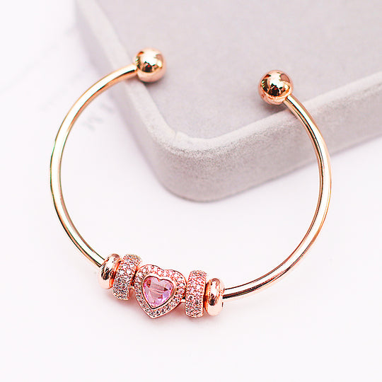 Luxe6085 - Heart Charm Bangle Bracelet - Tiara.com.sg Singapore Jewelry Shop