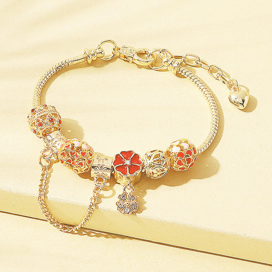 Luxe6101 - Flower Heart Charm Bracelet Bracelet - Tiara.com.sg Singapore Jewelry Shop