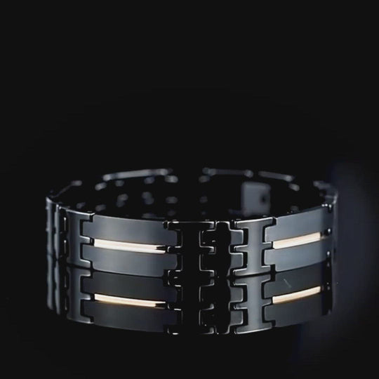 Black with Gold Stripe Tungsten Bracelet